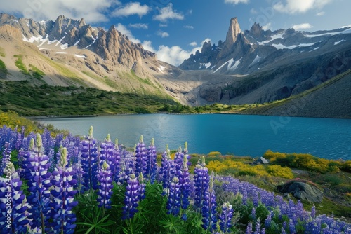 Alpine Meadow with Lupines and Mountain View