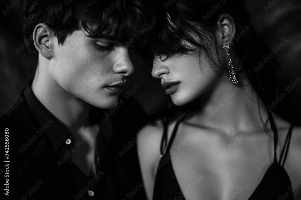 Black and white photo of a man and a woman in love Black and white photo of a man and a woman in love
