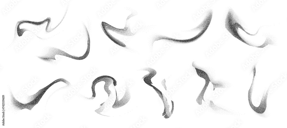 Dotwork abstract shapes, black grain texture, Abstract stipple sand effect, gradient from dots. Vector illustration. Dotwork abstract shapes, black grain texture, Abstract stipple sand effect, gradient from dots. Vector illustration.