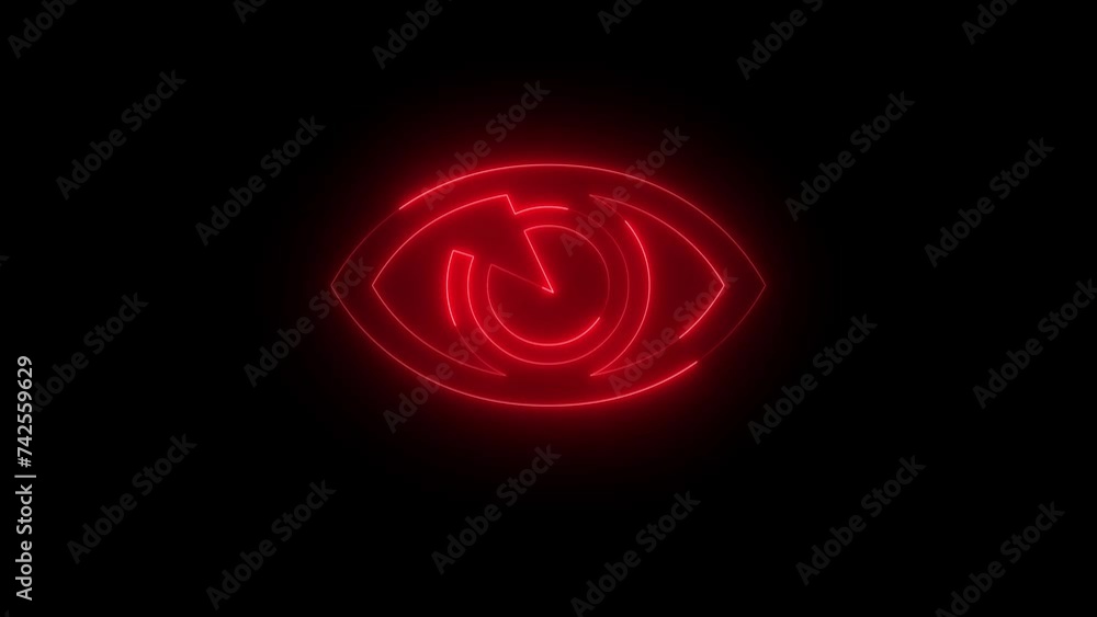 Neon glowing red Human eyeicon animation in black background Neon glowing red Human eyeicon animation in black background