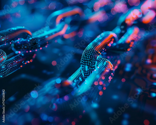 Futuristic blockchain network glowing nodes connected in a digital web symbolizing secure decentralized finance photo