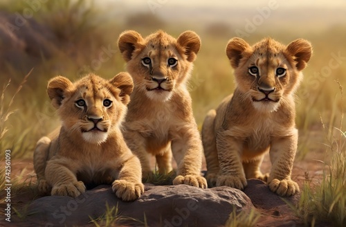 A lion cub resting in the plain savanna  AI Generated