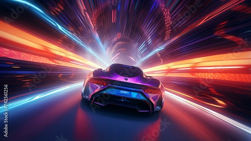 Sports Car Driving at High Speed - Colorful Tunnel   © Devian Art