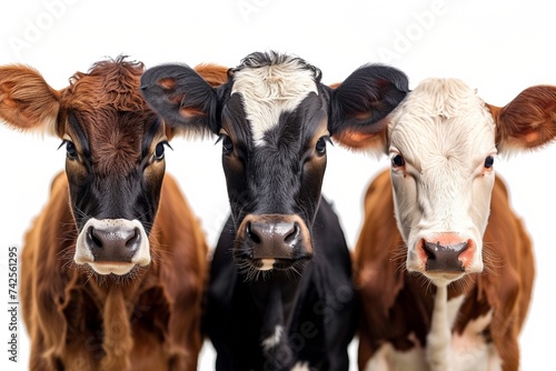 Three dairy cows isolated on white background.
