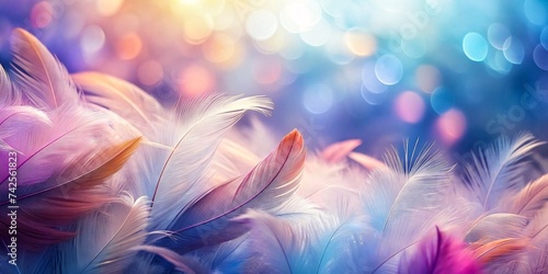 Beautiful color feather on bokeh background, close-up