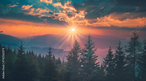 Majestic sunset in the mountains landscape.
