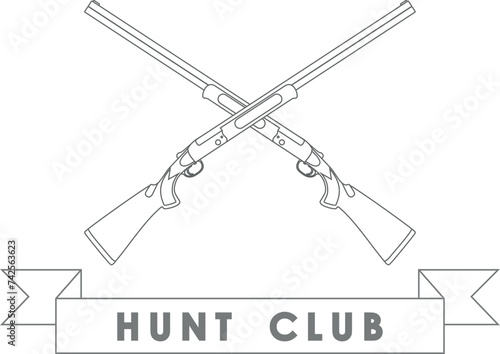 Crossed Hunting Rifles and Banner of Hunting Club Isolated Outline in Flat Style. Vector Illustration.