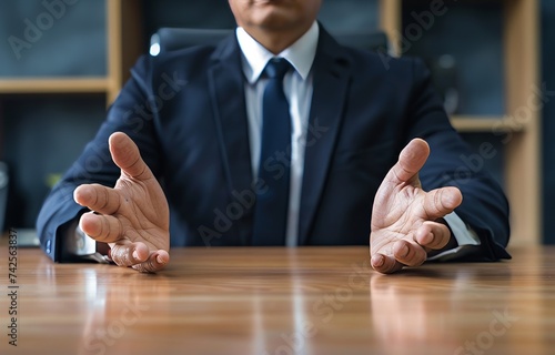 CEO making deals background hint of employee dismissal symbolizing power imbalance and corruption photo