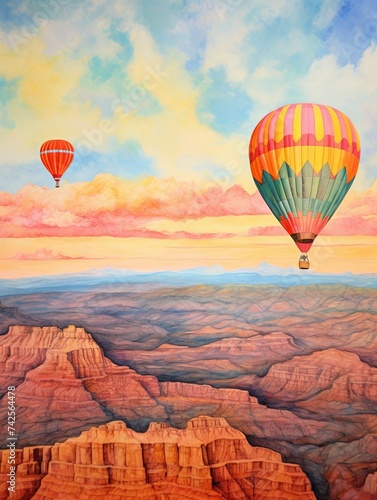 Colorful Hot Air Balloon Skies National Park Overhead View Art Print