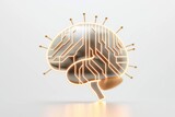 AI Brain Chip cord. Artificial Intelligence chip mind semiconductor reliability axon. Semiconductor brain machine interface circuit board data processing engine