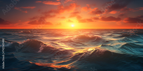  Beautiful seascape at sunset, sunset over the ocean, Golden sun setting over the shimmering waters of the sea, Generative AI © shabnam