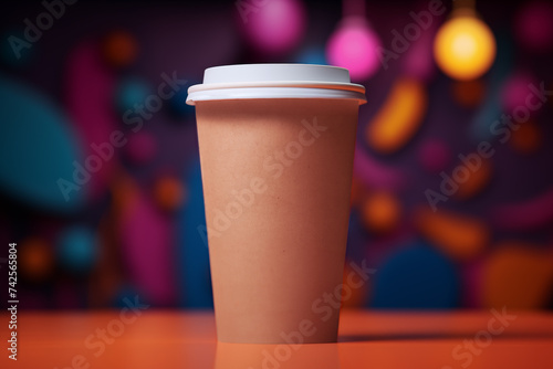 A glass of takeaway coffee envelope isolated on a multicolored psychedelic background