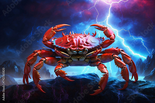 crab with red blue lightning background
