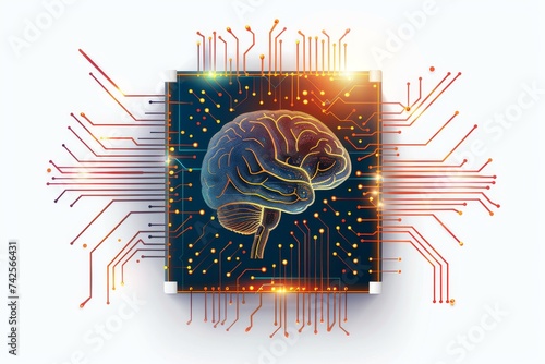 AI Brain Chip brain. Artificial Intelligence tool human ai recommendation system mind circuit board. Neuronal network server architecture smart computer processor etl photo