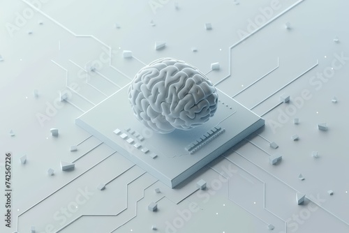 AI Brain Chip service. Artificial Intelligence biomarkers human sorting algorithm mind circuit board. Neuronal network cmy laser smart computer processor neurotrophins photo