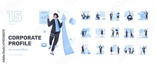 Business office corporate profile illustration set
