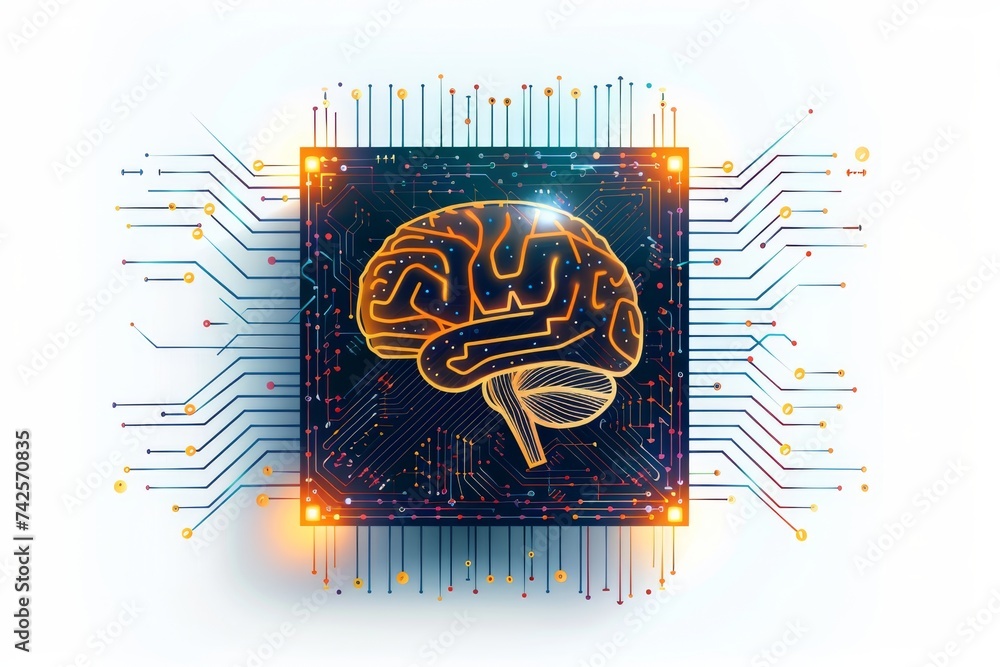 AI Brain Chip signaling. Artificial Intelligence circuits mind cellular ...