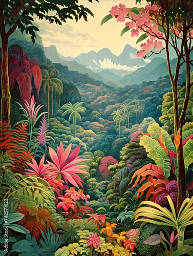 Lush Tropical Rainforest Canopies Vintage Art Print - Vibrant Garden Scene Landscape