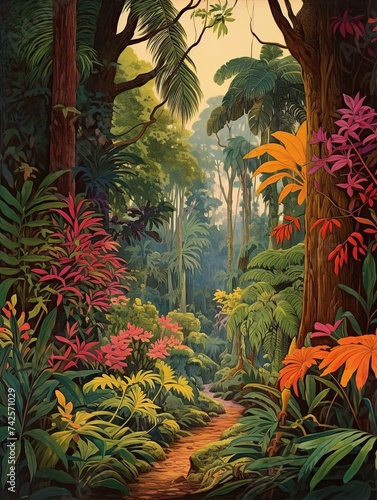 Lush Tropical Rainforest Canopies Garden Scene  Vintage Art Print