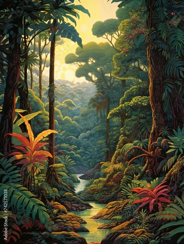 Lush Tropical Rainforest Canopies Vintage Art Print - Nature Artwork in Vintage Landscape
