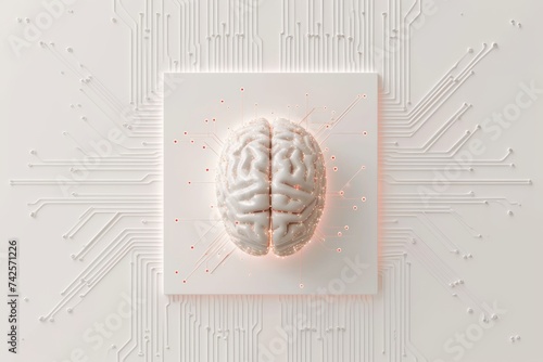 AI Brain Chip module. Artificial Intelligence ethics human implicit memory mind circuit board. Neuronal network human computer interaction smart computer processor compilers