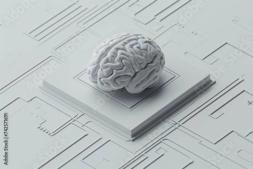 AI Brain Chip training. Artificial Intelligence neuronal human internet security mind circuit board. Neuronal network neon lime green smart computer processor occipital lobe
