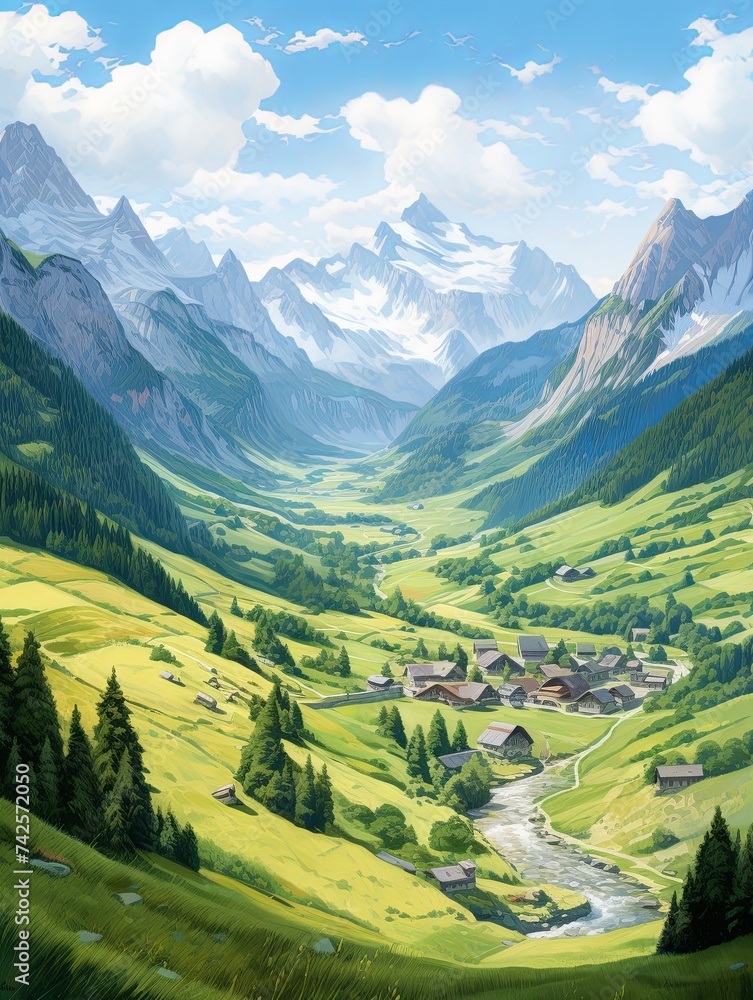 Quaint Alpine Villages Panoramic Landscape Print - Broad View Gallery