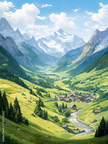 Quaint Alpine Villages Panoramic Landscape Print - Broad View Gallery © Michael