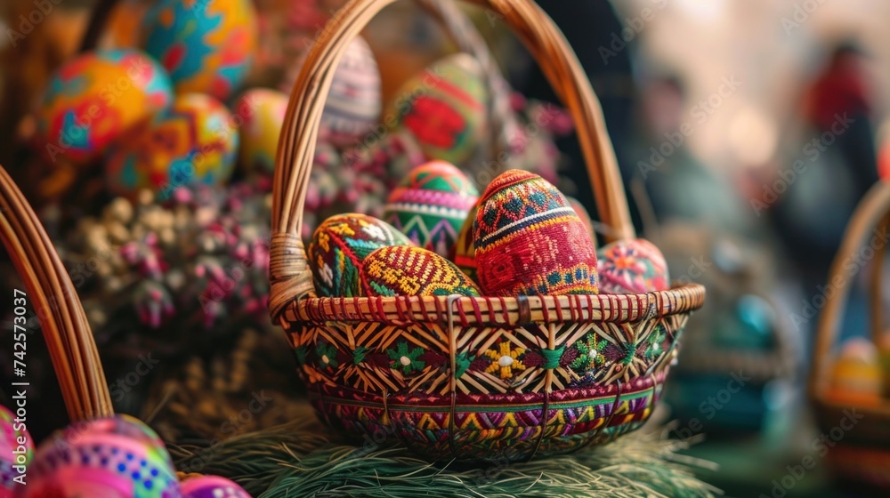Artisanal Handcrafted Easter Basket in Market Setting