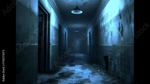 Eerie Abandoned Hospital Corridor with Flickering Lights - Perfect for Horror Movie Posters and Suspenseful Book Covers