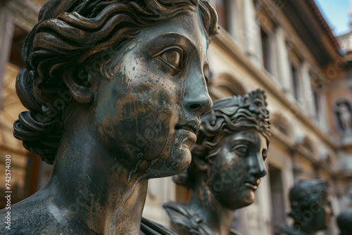 Ancient bust statues in the Roman style.