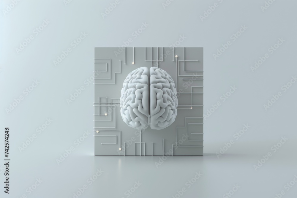 AI Brain Chip neon. Artificial Intelligence cognitive mind brain ...
