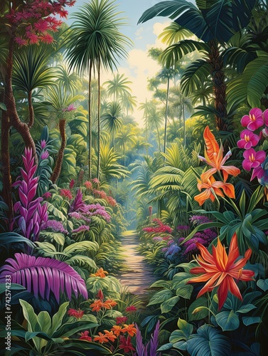 Tropical Paradise Garden: Captivating Nature Artwork of Lush Tropical Gardens