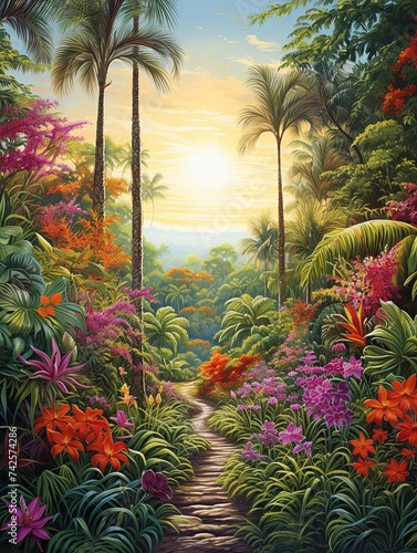 Tropical Garden Paradise  Enchanting Nature Art Print of Island Oasis