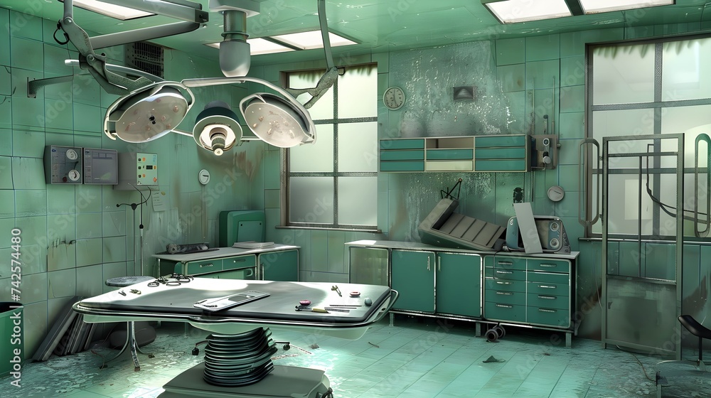 fantasy sci fi abandoned operating room in the hospital backgroud 