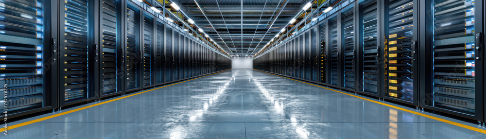 Modern Data Center Server Room Corridor