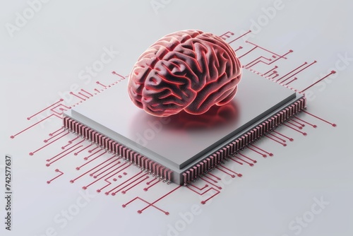 AI Brain Chip chip. Artificial Intelligence devices human ion implantation mind circuit board. Neuronal network smart agriculture smart computer processor neurological disorders classification photo