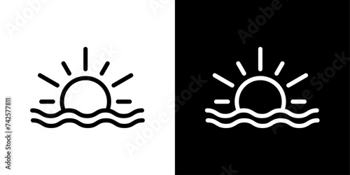 Sunrise Line Icon on White Background for Web.