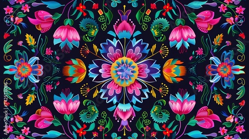 Mexican flower traditional pattern background. Mexican ethnic embroidery decoration ornament 