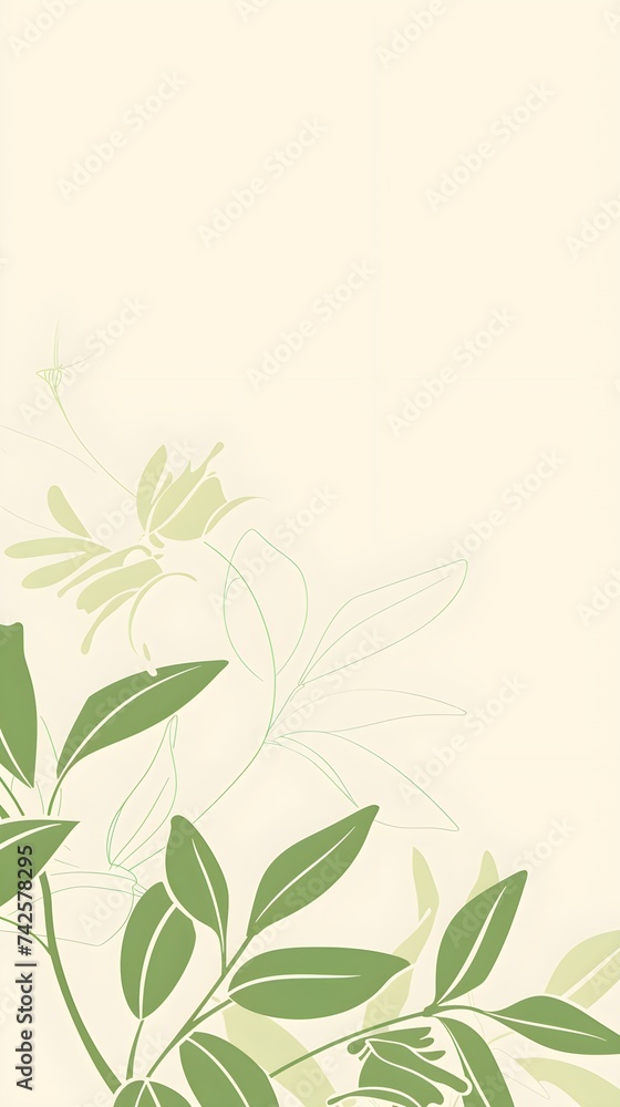 Minimalist flat design style, beige solid background, light green graphics