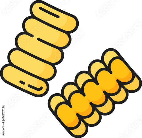 Riccioli pasta type isolated Italian food outline icon. Vector italian cuisine rolled fresh fettuccine of wheat dough, homemade pasta