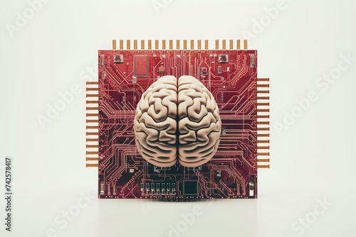 AI Brain Chip neurotransmitters. Artificial Intelligence detection mind memory allocation circuit board. Neuronal brain computer interface security network neurotransmitter regulation photo