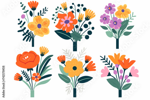 Flower bouquet set collection flat floral vector garden vector illustration