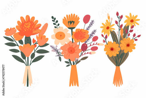 Flower bouquet set collection flat floral vector garden vector illustration