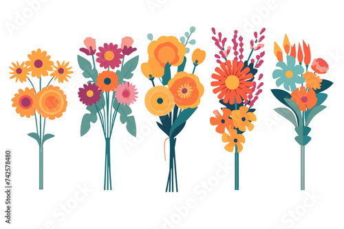 Flower bouquet set collection flat floral vector garden vector illustration