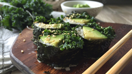 Healthy kale and avocado sushi roll