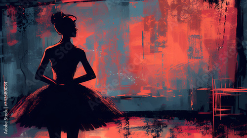 Silhouette of a ballerina standing behind the scenes, generative ai