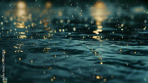 Raindrops on the lake surface with tempting textures and dramatic lighting. Abstract Background photo