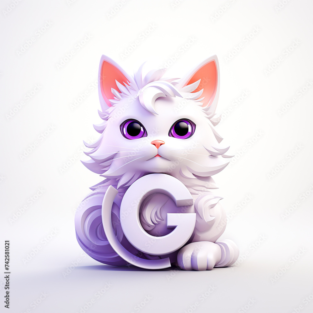 Adorable Purple Cartoon Kitten with Sparkling Eyes created with Generative AI technology