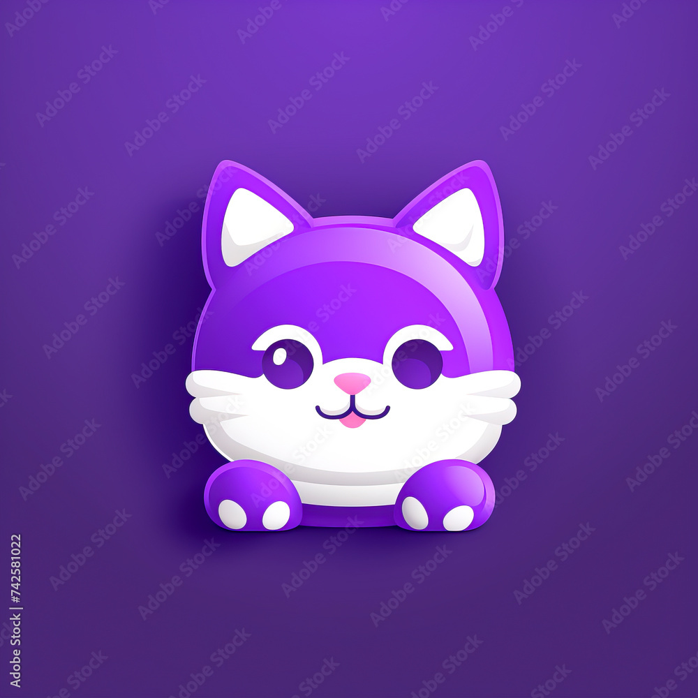 Obraz premium Adorable Purple Cartoon Kitten with Sparkling Eyes created with Generative AI technology